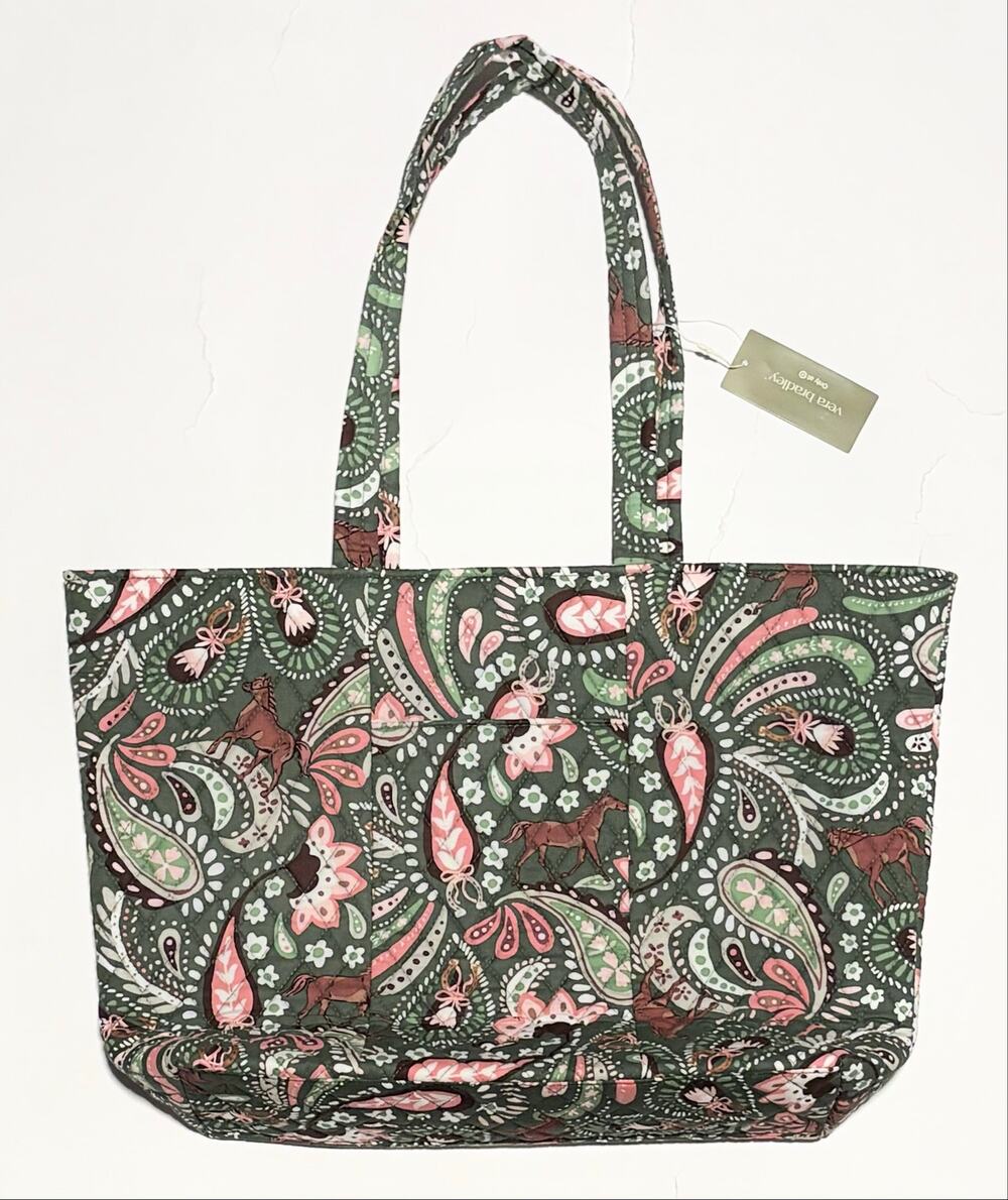 Vera Bradley Paisley Horse East West Tote Bag Western Floral Green Pink NWT